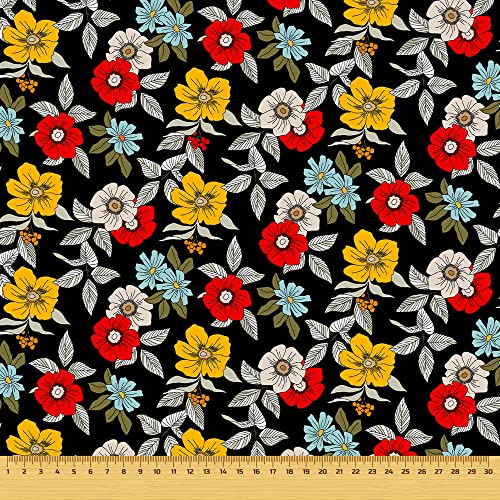 HEKO PANELS Stoff Oxford Wasserdichte Meterware Canvas-Stoff Polyester Stoff Zum Nähen Nähstoffe Möbelstoffe Dekostoffe Handwerken Wasserabweisend Blickdicht Blumen Bunt Schwarz 100 x 155 cm von HEKO PANELS