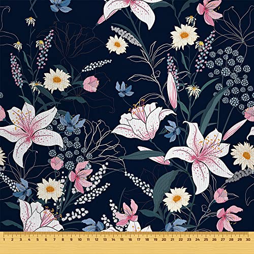 HEKO PANELS Stoff Oxford Wasserdichte Meterware Canvas-Stoff Polyester Stoff Zum Nähen Nähstoffe Möbelstoffe Dekostoffe Handwerken Wasserabweisend Blickdicht Blumen Rosa Dunkelblau 100 x 155 cm von HEKO PANELS