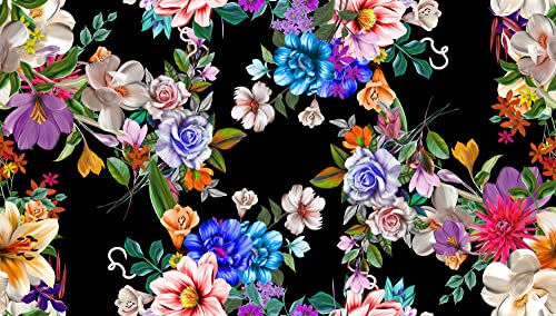 HEKO PANELS Stoff Oxford Wasserdichte Meterware Canvas-Stoff Polyester Stoff Zum Nähen Nähstoffe Möbelstoffe Dekostoffe Handwerken Wasserabweisend Blickdicht Blumen Bunt Schwarz 100 x 155 cm von HEKO PANELS