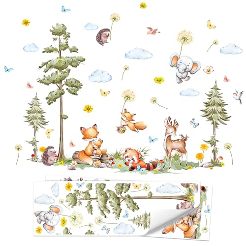 HEKOBAG 2 Blatt Wandtattoo Waldtiere Baum PVC Wandaufkleber Wald Kinderzimmer Wandsticker Wald Tiere Hirsch 30 x 90cm Wanddeko Wald Aufkleber Wand Wandbilder für Wohnzimmer Schlafzimmer Babyzimmer von HEKOBAG