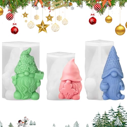 HEKOBAG 3 Stück 3D Silikonform Wichtel Gießform Weihnachtsmann Kerzenform Silikon Weihnachten Gipsformen zum Gießen Wichtel Silikonform Kerze Wichtel Epoxidharz Formen für DIY Weihnachtsschmuck Deko von HEKOBAG