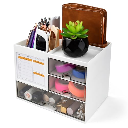 HEKOBAG Schreibtisch Organizer Schreibtisch Aufbewahrung mit 3 Schubladen Schreibtischablage Stiftehalter Schreibtisch Praktische Multifunktionaler Schubladen für Schreibtisch Organisation von HEKOBAG