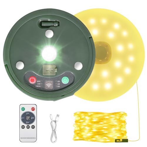 Camping Lichterkette Aufrollbar 10M, Vielseitige Tragbare Wiederaufladbare Camping Licht mit 9 Beleuchtungsmodi, Wasserdichte USB Aufladung Campinglampe für Zelt Camping Hof Dekoration und Wandern von HELESIN