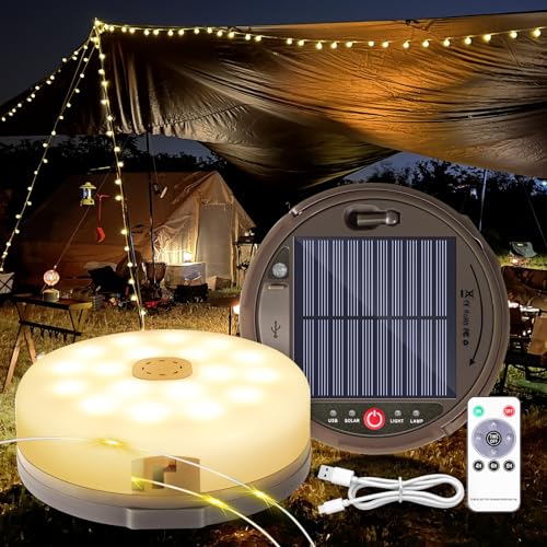 HELESIN Camping Lichterkette Aufrollbar 12,8M 128 LED, Solar&USB Aufladung Camping Lampe Tragbare 3600mAh, Solar Camping licht Dimmbar 5 Beleuchtungsmodi für Camping Party Gartendeko von HELESIN