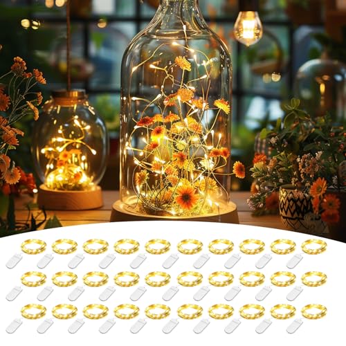 HELESIN Mini Lichterkette, 30 Stück 2M 20 LED Mini Lichterkette mit Batterie, Lichterkette Draht Innen, Lichterkette Klein mit Batterie für Hochzeit Party Deko, Weihnachtsdeko von HELESIN