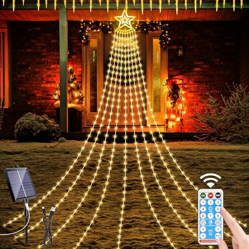 HELESIN Solar Weihnachtsbeleuchtung Außen, 350 LED 9 Girlanden Lichterkette Weihnachtsbaum mit Sterne 8 Modi Wasserdicht Christbaumbeleuchtung Außen für Tannenbaum, Weihnachten Party Deko Warmweiß von HELESIN