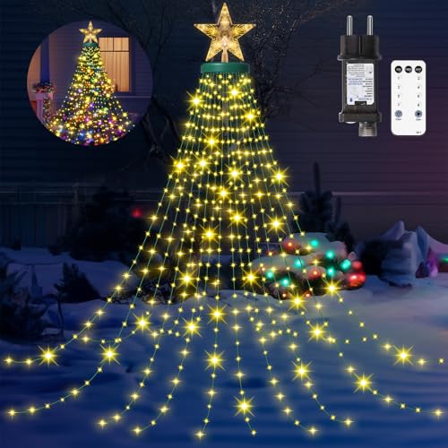 HELESIN Weihnachtsbaum Lichterkette mit Ring, Stern und 16 Girlanden, 410er LED 8 Modi Wasserdicht weihnachtsbaumbeleuchtung für 150cm bis 250cm Tannenbaum, Weihnachtsbaum Deko Innen Aussen Warmweiß von HELESIN