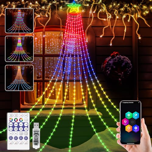 HELESIN Weihnachtsbeleuchtung Außen, USB Weihnachtsbaum Lichterkette 350 LED 9 Girlanden mit APP Mehrere Beleuchtungsmodi können DIY Musik-Synchronisation Timer-Funktion Tannenbaum Weihnachten Deko von HELESIN