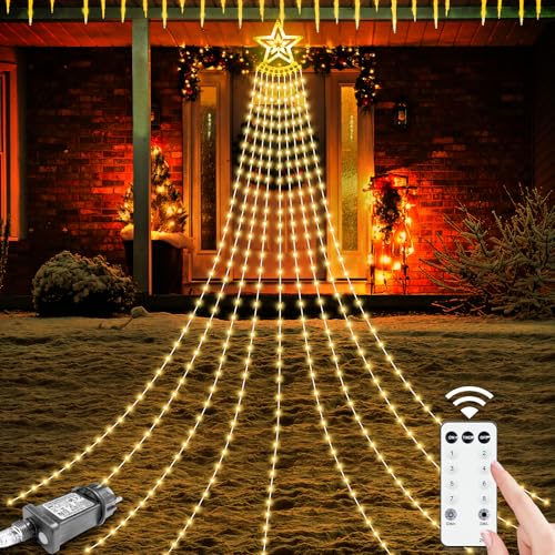 Weihnachtsdekorationen Stern Lichter im Freien, 11.48ft 350 LED Wasserfall Baum Lichter mit 8 Modi Timer Remote Plug in Weihnachten String Lichter für Indoor-Hof Patio Home Holiday Party Decor von HELESIN