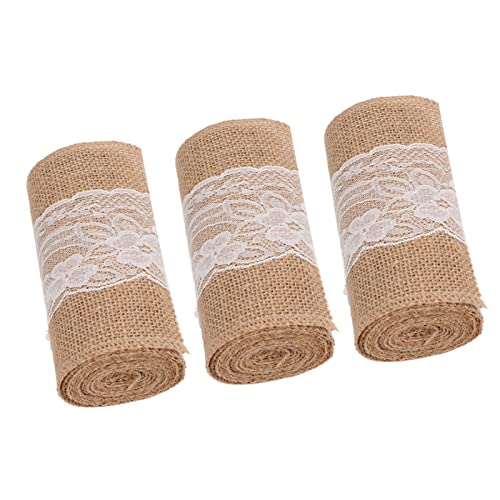 3 Rollen Jute-Spitzenband, Schlicht, Elegant, Jute-Spitzenband, Dekoration Rustikale Hochzeit, DIY-Schleifen, 5,9 Zoll X 7,5 Fuß von HELEVIA