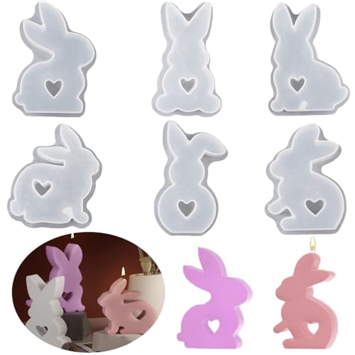 3D Ostern Kaninchen Silikonformen Gießformen, Hasenform für Ostern, Ostern Hase Backform, Osterhase Silikonform for Gips, Sojawachs Kerzen, Handwerk (6 Stück Kaninchen) von HELGATALLT