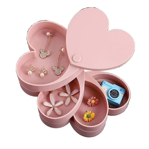 HELGN Schmuckschatullen Kleine Mini-Schmuck-Organizer-Box, 4-lagig, tragbarer Reise-Schmuckaufbewahrungskoffer for Frauen und kleine Mädchen Mutter(Pink) von HELGN