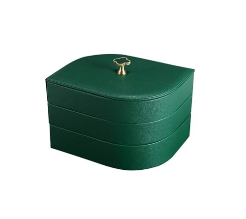 HELGN Schmuckschatullen Mit Deckel Messinggriff Blattförmige 3-lagige Schmuckbox Hochwertiges Lederschmucketui (Grün, Weiß) Schmuckorganizer Mutter(Green) von HELGN