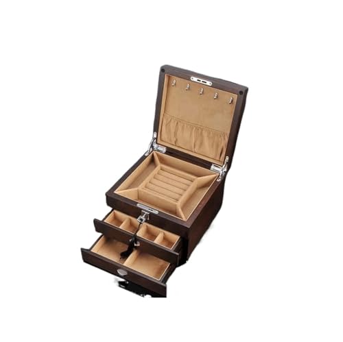 HELGN Schmuckschatullen Mit Schlüssel und 2 Schubladen 3-lagige Schmuck-Organizer-Box for Frauen Geschenk handgefertigt Mutter von HELGN