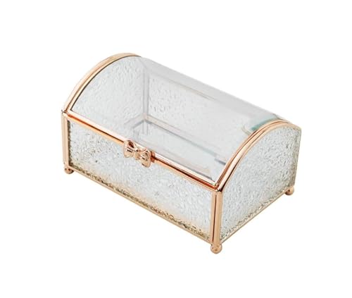 HELGN Schmuckschatullen Mit Wasserriffglas und Schleifenschnalle Champagner-Gold Schmuck-Organizer-Box Rechteckige Schmuckvitrine Schmuck-Organizer Mutter(M) von HELGN