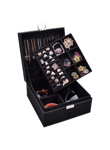 HELGN Schmuckschatullen Schmuck-Organizer-Box mit Schloss, Schmuckhalter, Display, Aufbewahrungskoffer, Schmucketui for Frauen und Mädchen (schwarz), Schmuck-Organizer Mutter(Brown) von HELGN