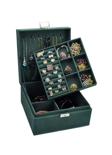 HELGN Schmuckschatullen Schmuck-Organizer-Box mit Schloss, Schmuckhalter, Display, Aufbewahrungskoffer, Schmucketui for Frauen und Mädchen (schwarz), Schmuck-Organizer Mutter(Green) von HELGN