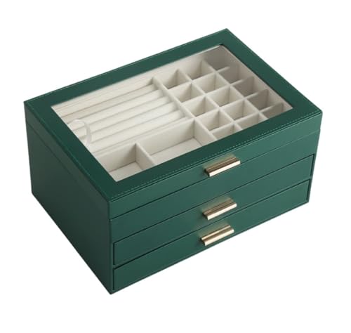 HELGN Schmuckschatullen Schmuck Organizer Schmuck Aufbewahrungsbox PU Leder Schmuck Uhr Ohrring Ohrstecker Ring Halskette Organizer Fall Schmuck Fall Mutter(Green) von HELGN