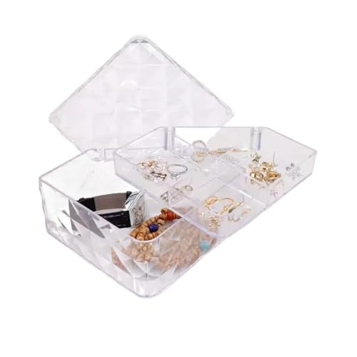 HELGN Schmuckschatullen Schmuckaufbewahrungsboxen mit Rautenmuster, Reise-Schmucketui mit Deckel, Organizer-Boxen aus Kunststoff Mutter(Clear) von HELGN