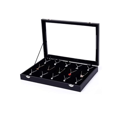 HELGN Schmuckschatullen Schmuckschatulle mit Glasdeckel, grau/schwarz, Schmuck-Organizer-Box, Schmuckvitrine for Ohrringe, Ringe, Halsketten, Schmuckhalter Mutter von HELGN