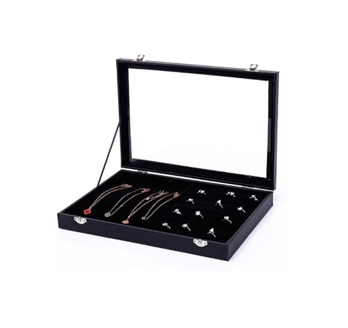 HELGN Schmuckschatullen Schmuckschatulle mit Glasdeckel, grau/schwarz, Schmuck-Organizer-Box, Schmuckvitrine for Ohrringe, Ringe, Halsketten, Schmuckhalter Mutter von HELGN