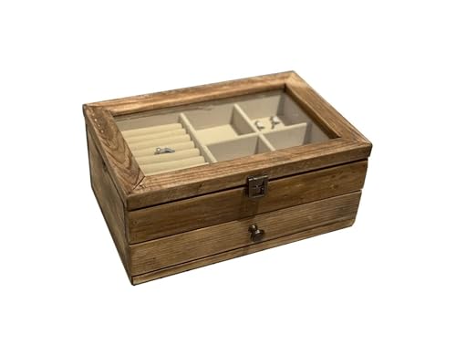 HELGN Schmuckschatullen Schmuckschatullen Schmuckschatulle Massivholz Retro Distressed Holz Schmuck Organizer Box mit Mutter von HELGN