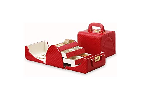 HELGN Schmuckschatullen Tragbarer Reise-Schmuck-Organizer mit Griff-Design 3-stellig Mutter(Red) von HELGN