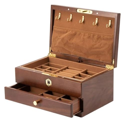 Schmuckschatullen Schmuckschatulle mit Fingerabdruckschloss, Organizer-Box aus Holz, große Kapazität, Aufbewahrungsbox for Schmuck, for Ohrringe, Ringe, Halsketten, Armbänder Mutter von HELGN