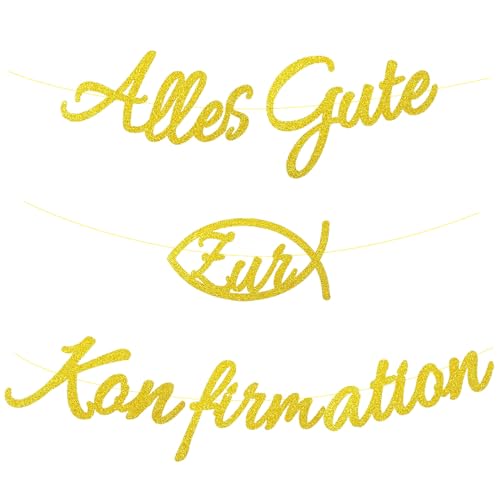 Alles Gute zur Konfirmation Girlande,kommunion Deko Banner Konfirmation Papiergirlande Konfirmation Banner Girlande Dekoration Papier Taufe Mädchen Junge, für Taufe Party Dekoration (Gold) von HELOVGE