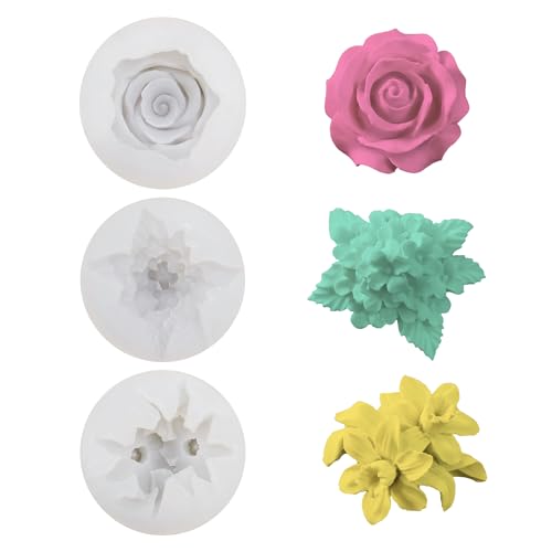 3 Stück Silikon Blumen Kerzenformen zum Gießen Gardenie Kerzengießformen Blume Kuchenform Kerzenformen zum Gießen Blumen Kreative Blume Silikonform für Backen Dekoration Schokolade Kerze Seife (1#) von SYNYEY