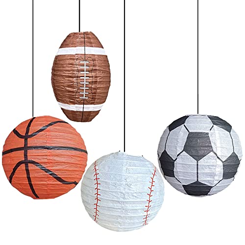 TUKEVA 4 Stück Kugel-Papierlaterne Papierlaterne Hängende Papier Papierlaterne Hängedeko Laternen Fußball Basketball Baseball Rugby Papierlaterne für Geburtstagsparty-Dekorationen (1#) von HEMAJI