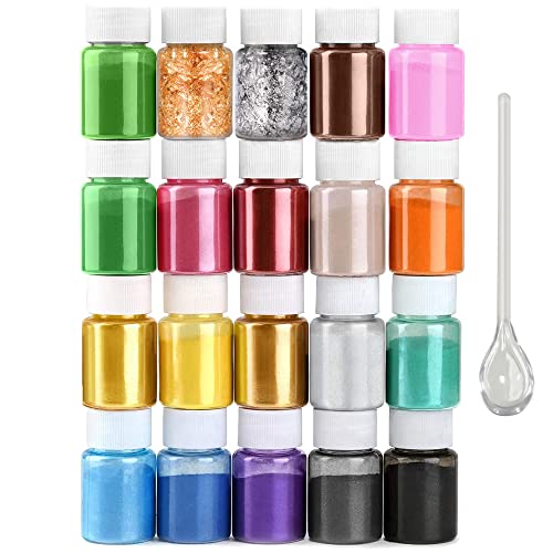 Epoxidharz Farbe Mica Pulver, 20 Farben * 10g Perlglanz Natürliches kosmetisches Pigment met Blattgold, Geeignet für Seifenfarbe, Nagellack, Make-up, Epoxidharz, Kerzenherstellung, Badebombe, Schleim von HEMOER