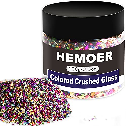 HEMOER 100g Buntes Metallisches Zerkleinertes Glas zum Basteln, 2–4 mm unregelmäßiger Glitzer, Grober Kies, Edelsteine für Nagelkunst, Handyhülle, DIY Vasenfüller, Epoxidschmuck und Heimdekoration von HEMOER