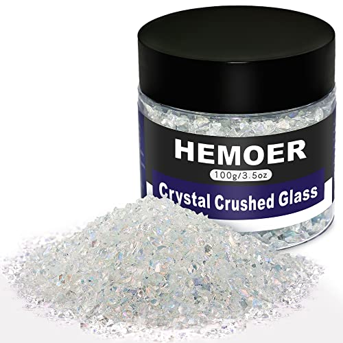 HEMOER 100g Kristall Zerkleinertes Glas zum Basteln, 2–4 mm Unregelmäßiger Glitzer, Grober Kies, Edelsteine für Nagelkunst, Handyhülle, DIY Vasenfüller, Epoxidschmuck und Heimdekoration von HEMOER