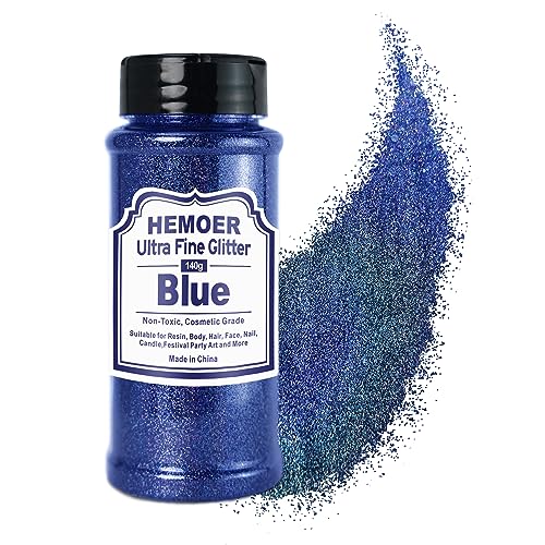 HEMOER Blau Glitzerpulver, 140g Bastel Glitzerpulver für Epoxidharz, DIY Basteln, Feine Handwerk Glitter für Tumbler Malerei Kerze Herstellung; Kosmetischer Glitzer, Haare, Körper Nagel Glitzer von HEMOER