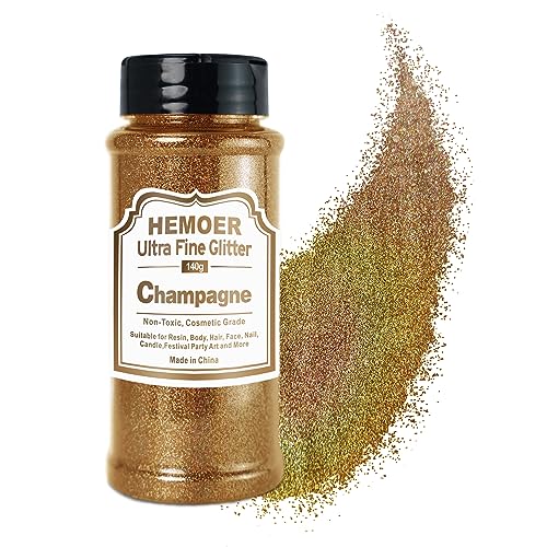 HEMOER Champagner Glitzer, 140g Bastel Glitzerpulver für Epoxidharz, DIY Basteln, Feine Handwerk Glitter für Tumbler Malerei Kerze Herstellung; Kosmetischer Glitzer, Haare, Körper Nagel Glitzer von HEMOER