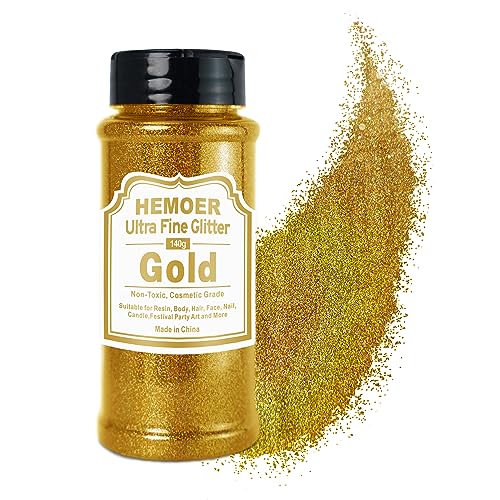 HEMOER Gold Glitzerpulver, 140g Bastel Glitzerpulver für Epoxidharz, DIY Basteln, Feine Handwerk Glitter für Tumbler Malerei Kerze Herstellung; Kosmetischer Glitzer, Haare, Körper Nagel Glitzer von HEMOER