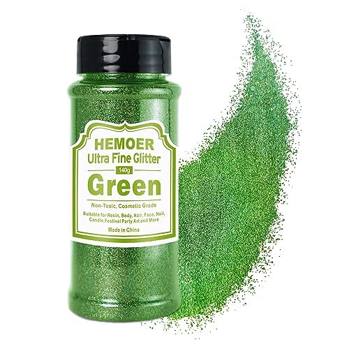 HEMOER Grün Glitzerpulver, 140g Bastel Glitzerpulver für Epoxidharz, DIY Basteln, Feine Handwerk Glitter für Tumbler Malerei Kerze Herstellung; Kosmetischer Glitzer, Haare, Körper Nagel Glitzer von HEMOER