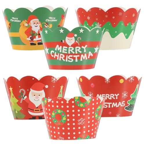 HEMOTON 1 Satz Weihnachtsdekorationsrand Muffinförmchen Essbar Grad Weihnachtsparty Accessoires Weihnachtsbacken Zubehör Kuchen-pappbecher Weihnachts-cupcake- 250 G Weißer Karton 6st von HEMOTON