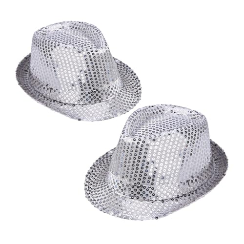 HEMOTON 2 STK Partyhut Silberner Fedora-Hut Gorras para Hombres Party-Zylinder Hüte Für Kinder Partykostüm Glitzer-Zylinder Weißer Fedora-Hut Für Herren Jazz-Hut Für Kinder Jazzhut Silver von HEMOTON