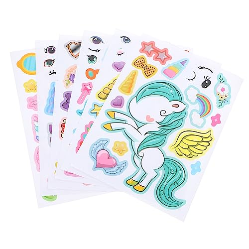 HEMOTON 24 Blatt Klebesticker Einhorn Aufkleber Make A Face Sticker Einhorn Sticker Papier von HEMOTON