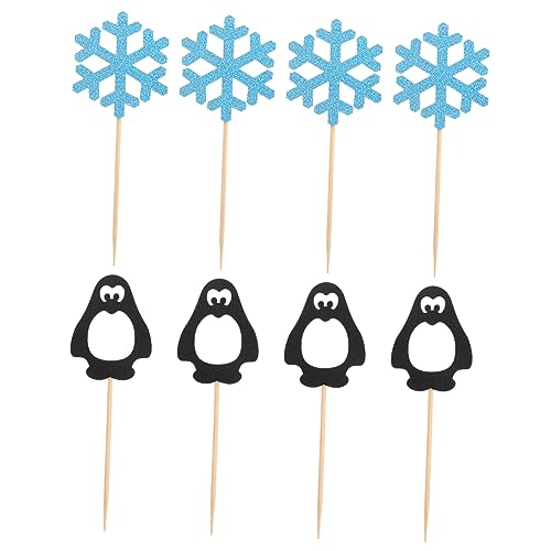 HEMOTON 24 Stück Pinguin-Schneeflocke-Anordnung Weihnachts-Schneeflocke-Kuchen-Pick weihnachtsdeko christmas cake decoration Kuchen eingelegte Karten Paryt-Kuchenzubehör hölzern von HEMOTON