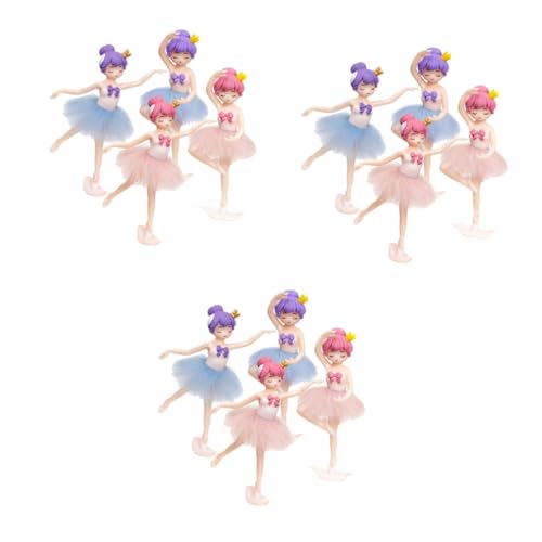 HEMOTON 3 Sätze Ballerina-mädchen Ballettstatuen Und Figuren Ballettpuppe Ballettfiguren Für Mädchen Ballett Tortenaufsatz Prinzessin Ballettfigur-kuchenaufsatz Geburtstag Pvc 4 Stück * 3 von HEMOTON