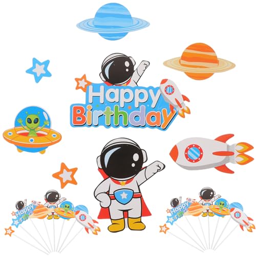 HEMOTON 3 Sätze Kucheneinsatz Geburtstagsbanner Cupcake -Dekorationen Planet Astronauten-Partyzubehör geburtstagstorte Kuchenverzierungen Party-Kuchen-Dekorationen Papier von HEMOTON