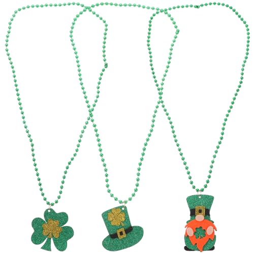 HEMOTON 3St. Patrick's Day Halskette Kleeblatt Halskette Grüne Perlen Halskette St. Patricks Day-Dekoration Partygeschenke Accessoires Für Frauen Und Männer Die Sich Verkleiden von HEMOTON