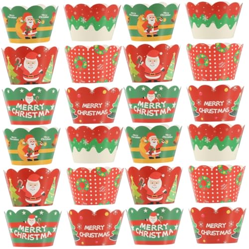 HEMOTON 4 Sätze Weihnachtsdekorationsrand Party Muffinförmchen Fiesta Cupcake-boxen Kuchen Dekorationen Cupcake-liner Hochzeitstorte Topper Grad Glücklich 250 G Weißer Karton 6 Stück * 4 von HEMOTON