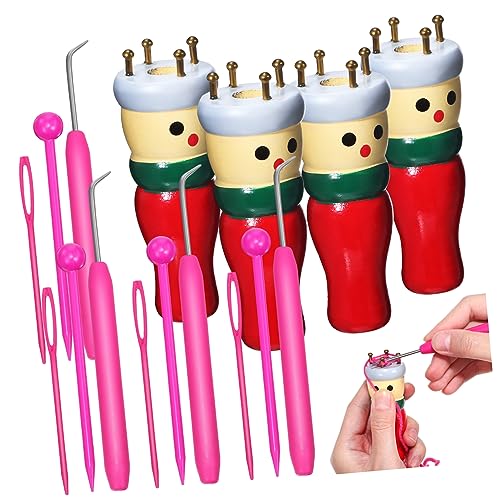 HEMOTON 4 Teiliges Strickpuppen Set Garn Wolle Stricker DIY Webstuhlhersteller Strickspielzeug Holzwolle Stricker Strickornament Strickmaschine Spielzeug Drahtstrickpuppe DIY von HEMOTON