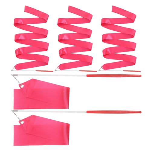 HEMOTON 5pcs Kinderturnbänder Stangen Schleife Gymnastik Zirkus Turner Pride Ripsbänder Leitung Stift Rhythmische Tanzbänder Partydekorationsbänder Weißes Band Teambänder Metall Rosy von HEMOTON