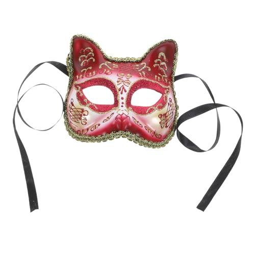 HEMOTON Maske Katze stickig Dekorationen Kostüm Karikatur schmücken Gesicht Wolf unheimlich halloween hallowen masks Karnevalszubehör half face mask eyemask cat Partygeschenk Plastik rot von HEMOTON