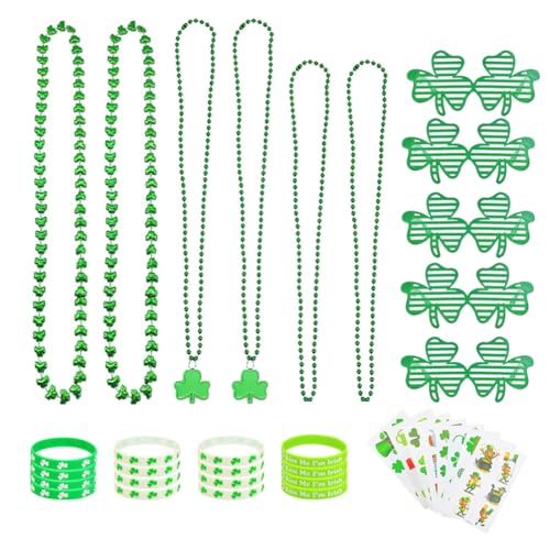 HEMOTON St. Patricks Day-Accessoires Partygeschenke Kleeblatt Gläser Halsketten Armband Grüne Tattoos Für Irische St. Patricks Day-Dekorationen Zubehör von HEMOTON